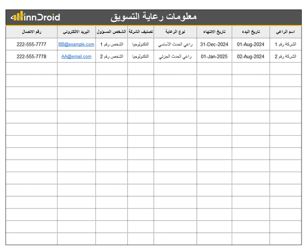 قالب اكسل - قيمة رعاية التسويق