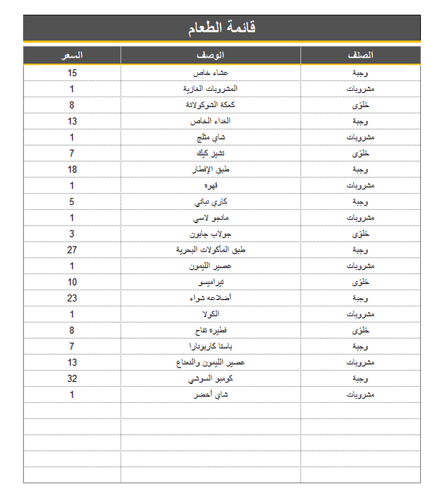 نموذج تسجيل فواتير مطعم متقدم