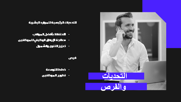 قالب بوربوينت تقرير الموارد البشرية - شريحة عرض عن التحديات والفرص.