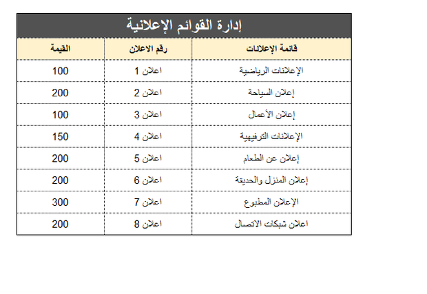 قالب اكسل - فاتورة الإعلان