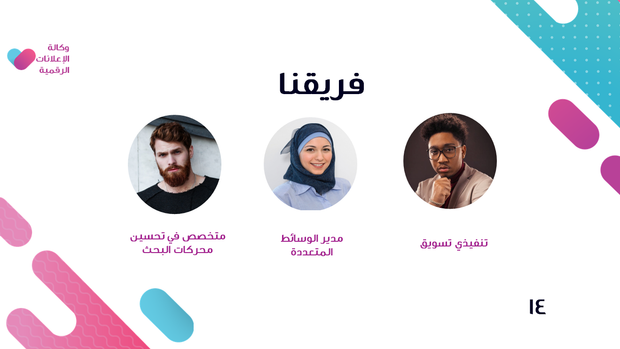 قالب بوربوينت وكالة الإعلانات الرقمية - شريحة عرض عن فريق عمل وكالة الإعلانات الرقمية.