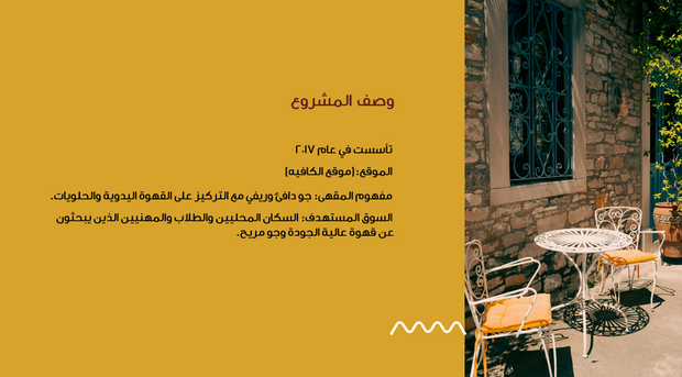 عرض تقديمي  - 15 شريحة - خطة عمل لمقهى