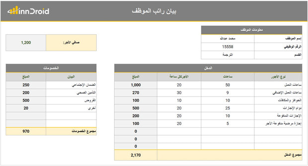 نموذج اكسل - بيان الرواتب والأجور للموظفين