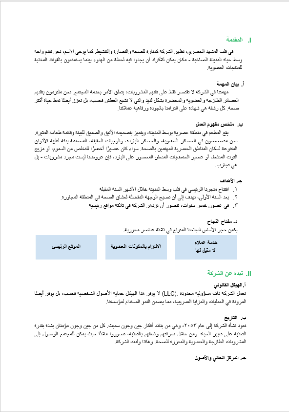 قالب وورد خطة العمل