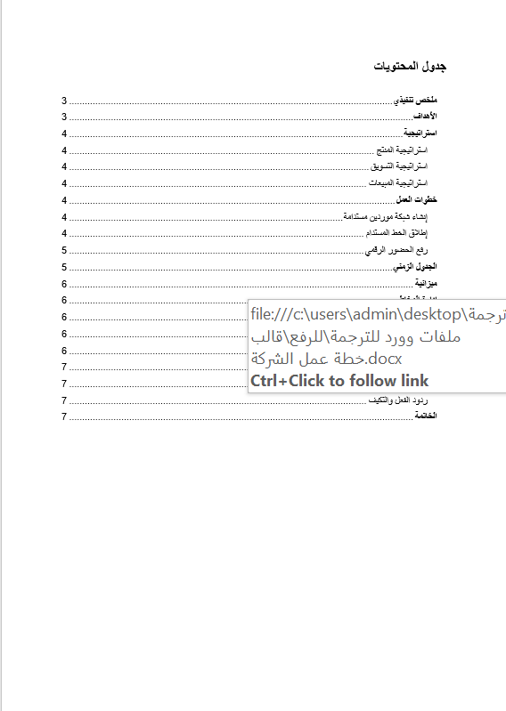 قالب وورد خطة عمل الشركة