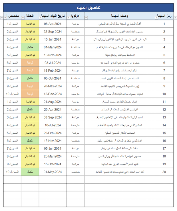 قالب اكسل احترافي متتبع قائمة المهام