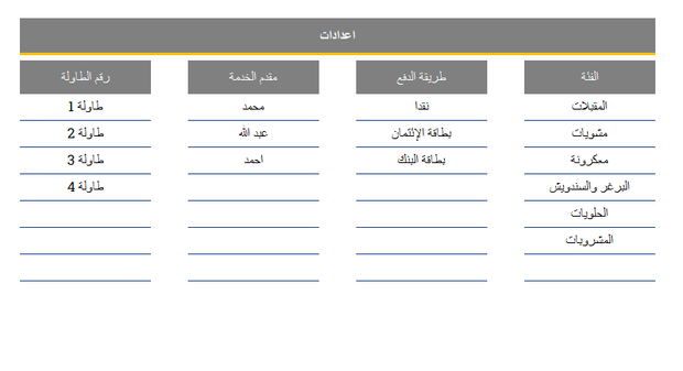 قالب اكسل سهل الاستخدام _ فاتورة مطعم احترافي