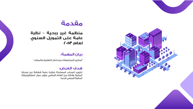 قالب بوربوينت تمويل منظمة غير ربحية - شريحة عرض عن بيان المهمة وهدف العرض.