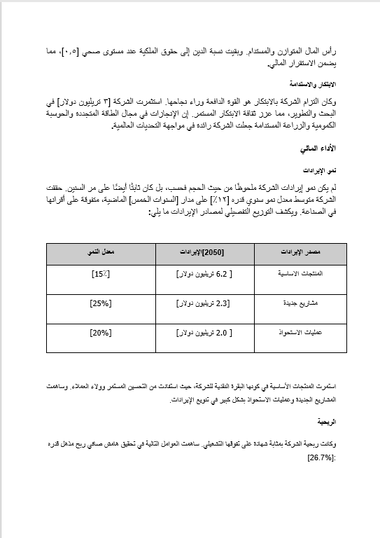 قالب وورد التحليل المالي الشامل