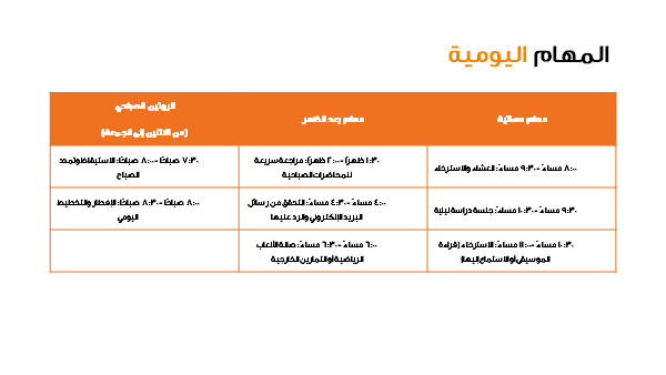 قالب بوربوينت جدول المهام-  شريحة عرض عن المهام اليومية.