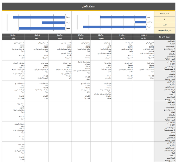 نموذج اكسل - مخطط عمل وتنظيم مواعيد العمل