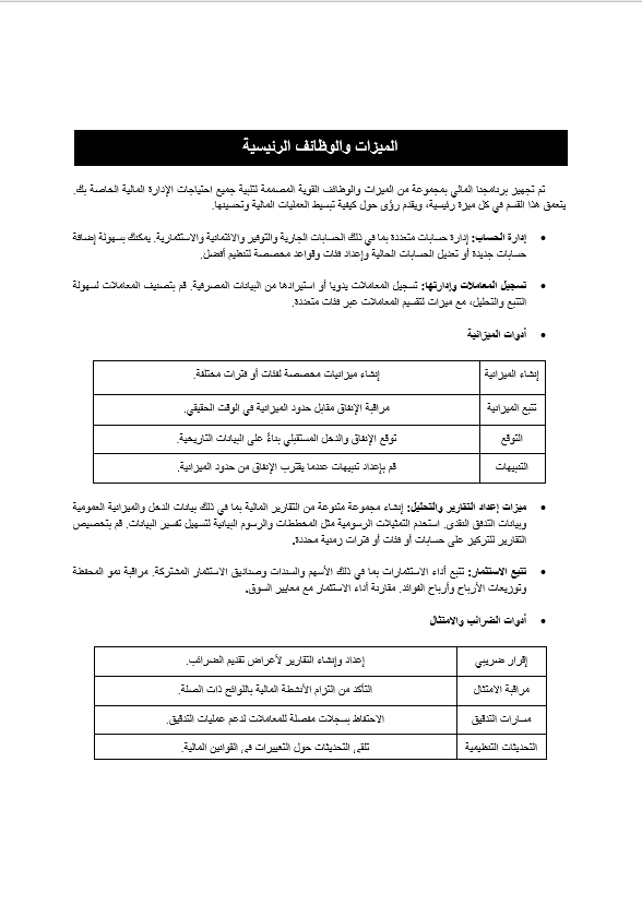 قالب وورد دليل المستخدم الشامل للبرامج المالية