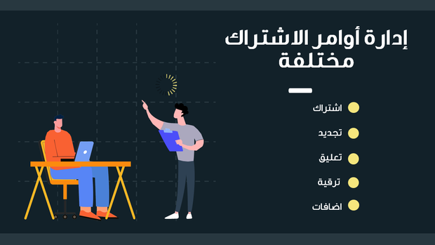 قالب بوربوينت المبيعات الربع سنوية للشركة - شريحة عرض عن إدارة أوامر الاشتراك المختلفة.