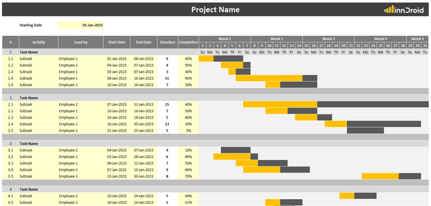 ملف اكسل مخطط جانت Gantt Chart