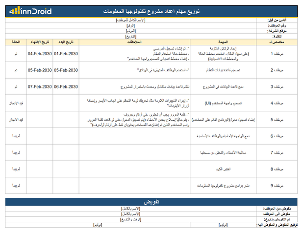 قالب Excel -  الجدول الزمني لمشروع تكنولوجيا المعلومات