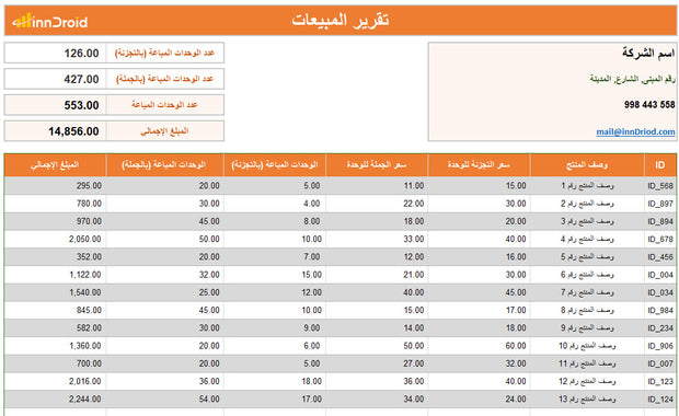 نموذج مبيعات المنتجات - مجانا