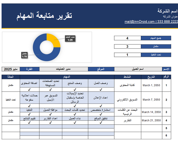 نموذج تتبع المهام - نموذج اكسل لمتابعة الأعمال وتنظيمها