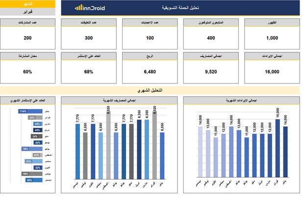 تقرير إكسل - تحليل الحملة التسويقية والعائد من الاستثمار منها