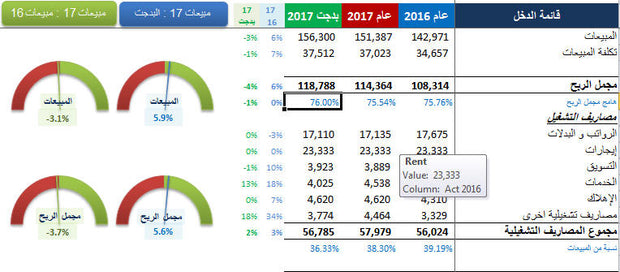 تقرير مقارنة و متابعة قائمة الدخل Dynamic Flash report