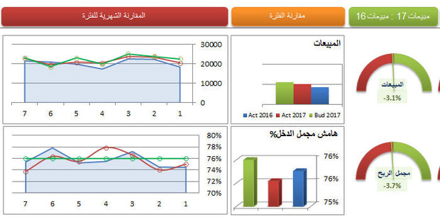 تقرير مقارنة و متابعة قائمة الدخل Dynamic Flash report